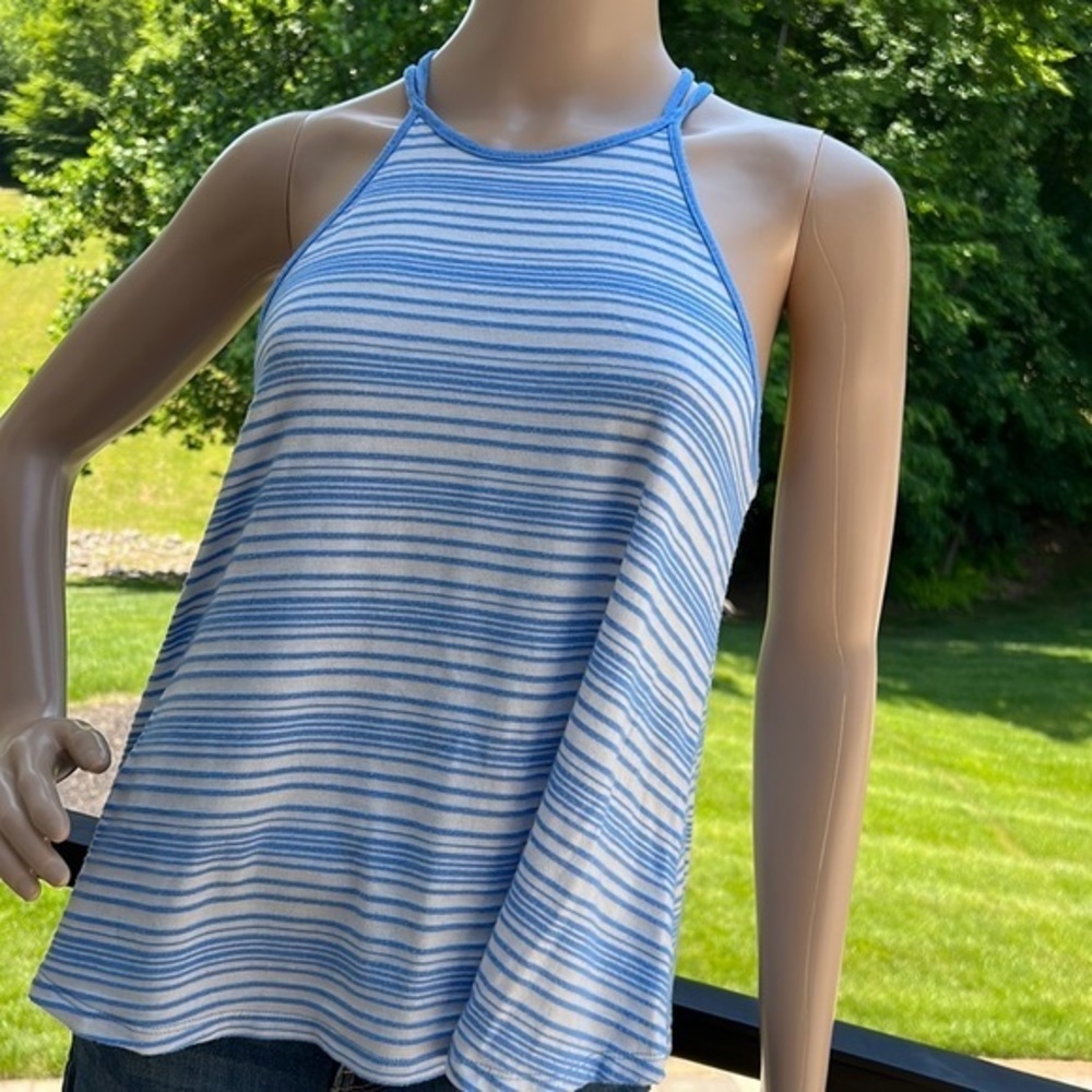 Color story sky blue/white stripe racerback loose tank top